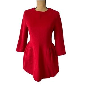 Red Wool Blend Dress with lining Women Size M Fit And Flare 3/4 Sleeve Zip Back.